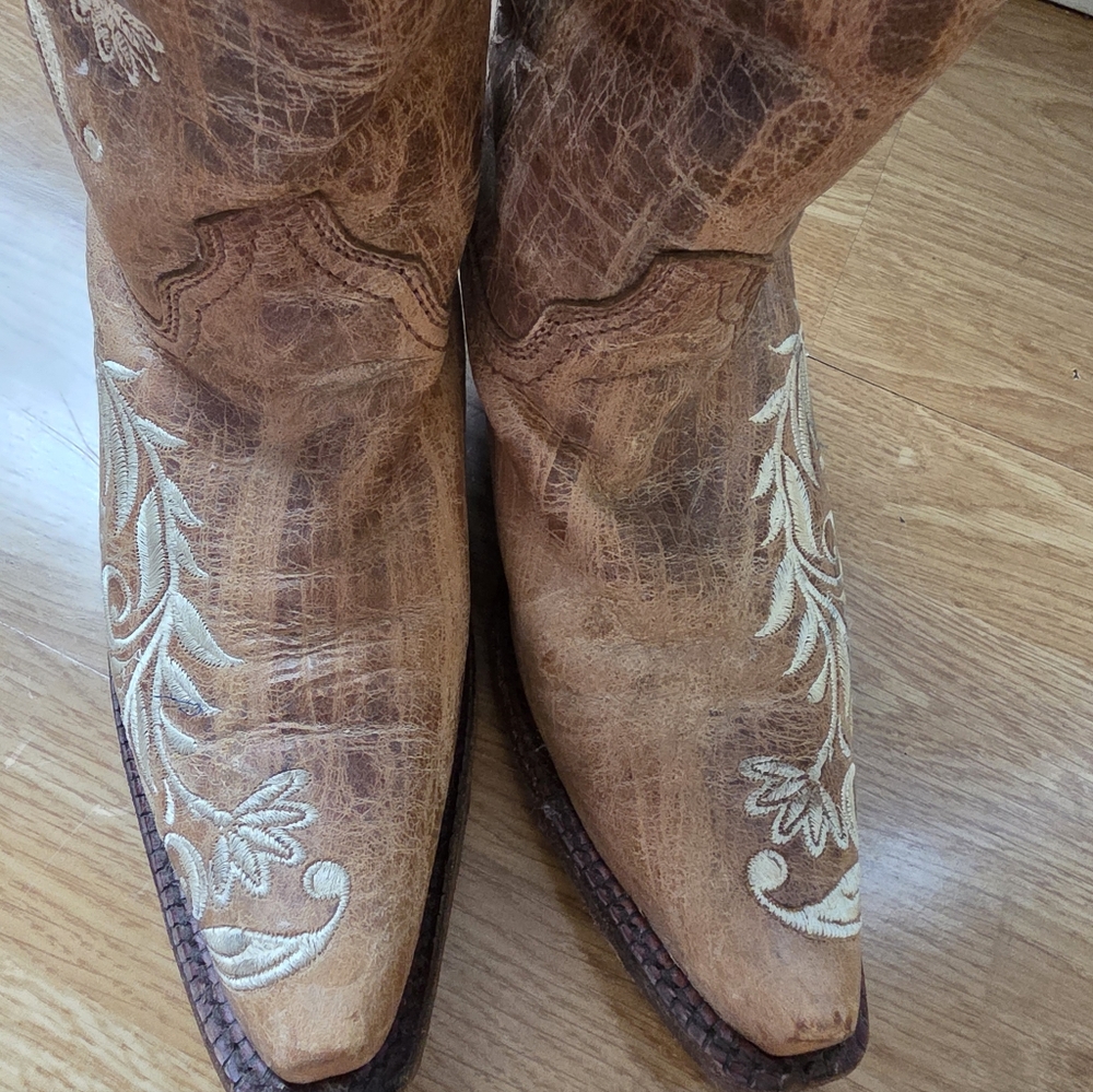 Corral Western Cowgirl Boots Embroidered Tan Brown Leather - Picture 5 of 11